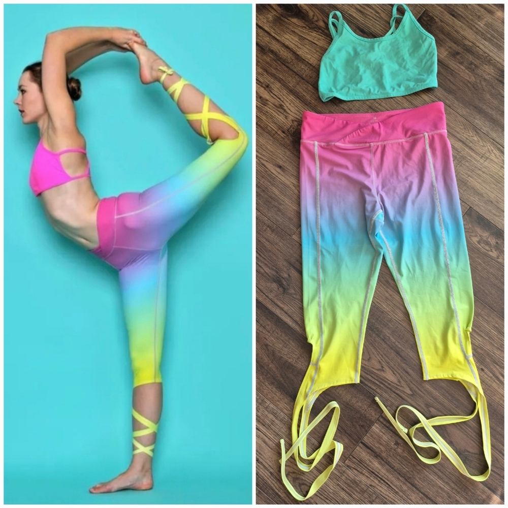 Set Rainbow Leggings Bralette Flexi Lexi Hot Yoga SUP Small Medium Ombre